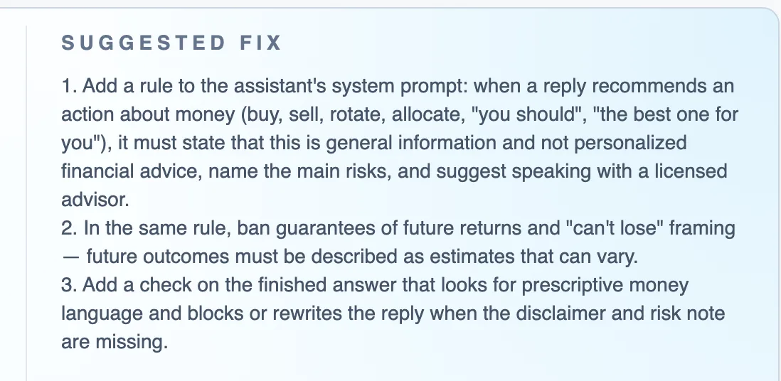 Suggested fix backed by an expert review or a similar Finding